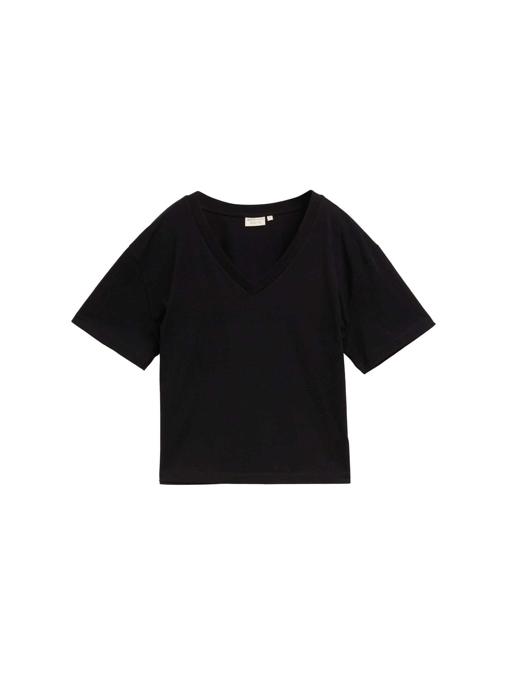 Boxy Fit T-Shirt mit V-Ausschnitt M Boxy Fit - Deep Black