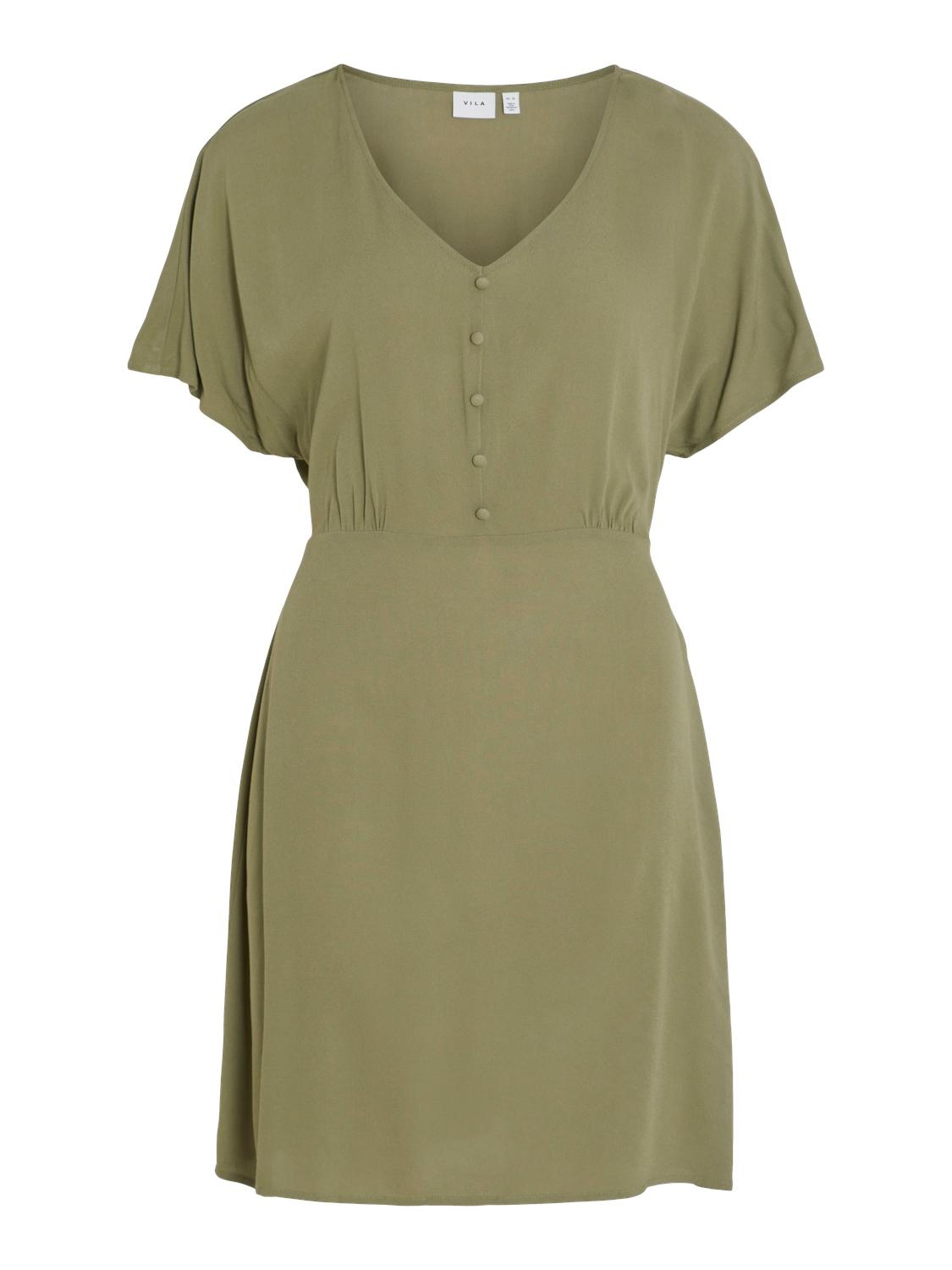 VIMOASHLY BUTTON S/S DRESS 40 Locker geschnitten - Oil Green