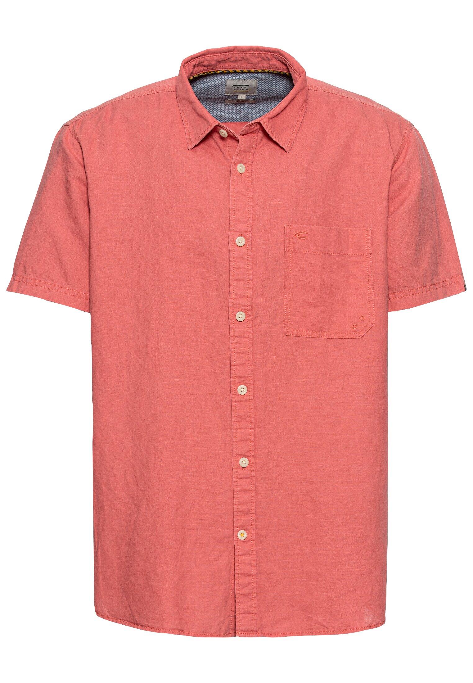 Kurzarm Hemd aus einem Leinen-Baumwoll-Mix M Regular Fit - Faded Red