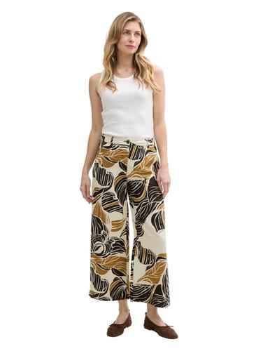 Culotte Hose mit Leinenanteil 44/28 Culotte Fit - Neutral Cut Leaves Design