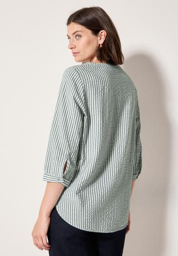 Gestreifte Seersucker Bluse L - Slate Khaki