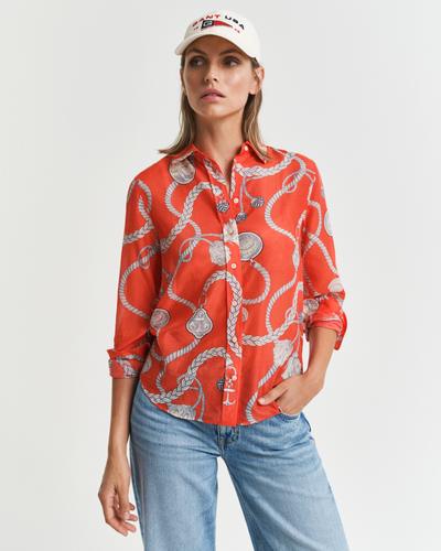 Regular Fit Sailing Print Bluse aus Baumwolle und Seide 36 - Orange Red