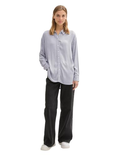 Oversize Hemdbluse aus Viskose XL Oversized Fit - Cement Grey Mélange