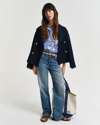 Regular Fit Leinen Bluse mit Blumen-Print 36 - Perfect Blue