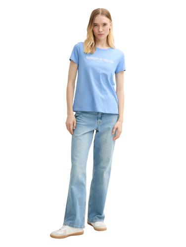 Basic T-Shirt mit Print M Regular Fit - Light Blue