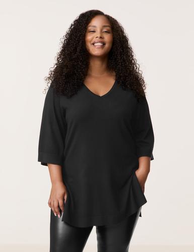 Langer Pullover mit 3/4 Arm 46 Gerade geschnitten | Lässige Passform - Black