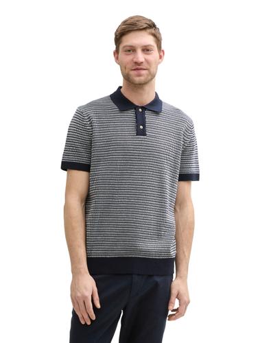 Strick-Poloshirt aus Baumwolle XL Regular Fit - Navy White Fancy Stripe