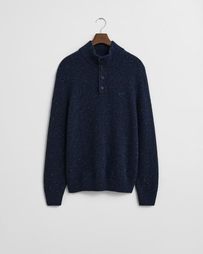 Geknöpfter Wollmix Troyer mit Noppenstruktur L - Evening Blue
