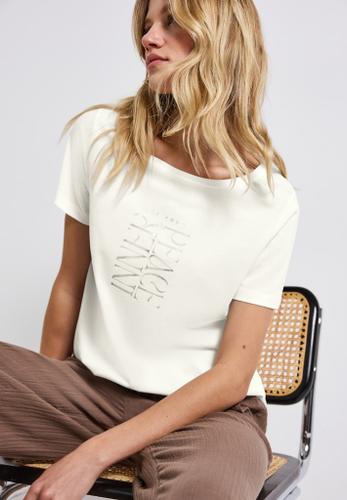 T-Shirt mit Wording Print Weiß 36