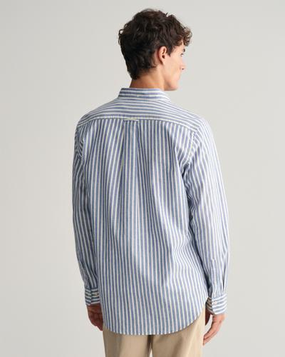 Regular Fit Baumwoll Leinen Hemd mit Streifen 4XL - Rich Blue