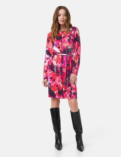 Gemustertes Kleid mit Bindegürtel 44 Figurumspielend - Geranium Gemustert