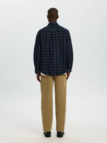 SLMREGCLAUS CORD YD CHECK LS SHIRT S Normal geschnitten - Navy Blazer