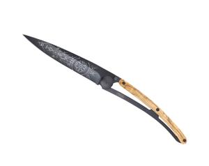 Deejo Messer 37G, Schwarz, Olivenholz - Wikinger Vegvisir