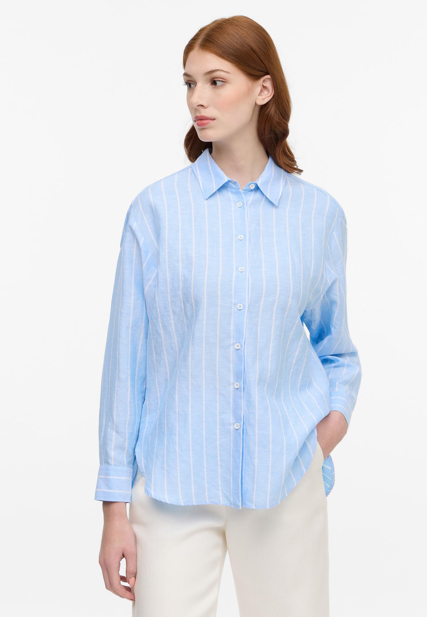Linen Shirt Bluse Leinen Langarm 38/Langarm OVERSIZE FIT - Hellblau