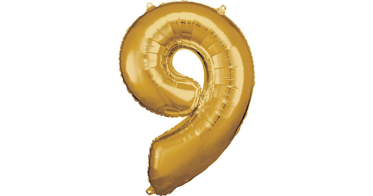 Super Shape Folienballon Gold, Zahlenballon 9, 63 x 86 cm gold