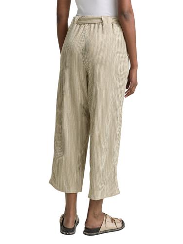 High Waist Culotte Hose mit Bindegürtel M Culotte Fit - Vertical Green White Stripe