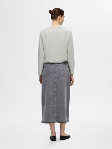 SLFKRISTA-GERDA HW L GREY MAX SKIRT NOOS 34 - Light Grey Denim