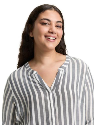 Plus Size - Henleybluse mit Streifenmuster 54 Regular Fit - Offwhite Navy Vertical Stripe