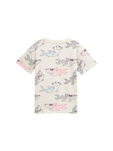 T-Shirt mit Allover-Print 128/134 Regular Fit - Colorful Shark Design