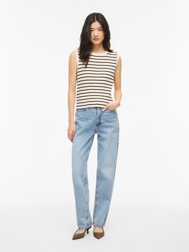 VIMALU RIB S/L O-NECK KNIT TOP L Normal geschnitten - Sandshell