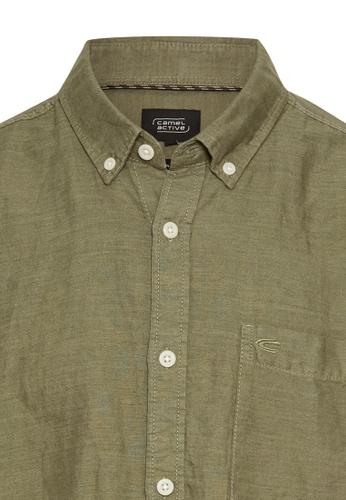 Kurzarmhemd aus einem Baumwoll-Leinenmix M Regular Fit - Dusty Khaki