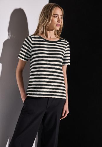 Strick-Look Streifenshirt Schwarz 38