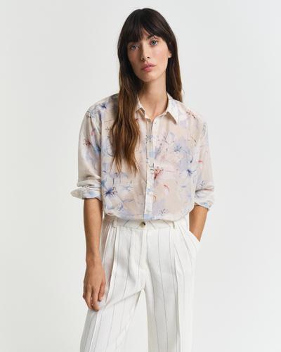 Relaxed Fit Bluse aus Baumwolle und Seide mit Blumen-Print 36 - Putty