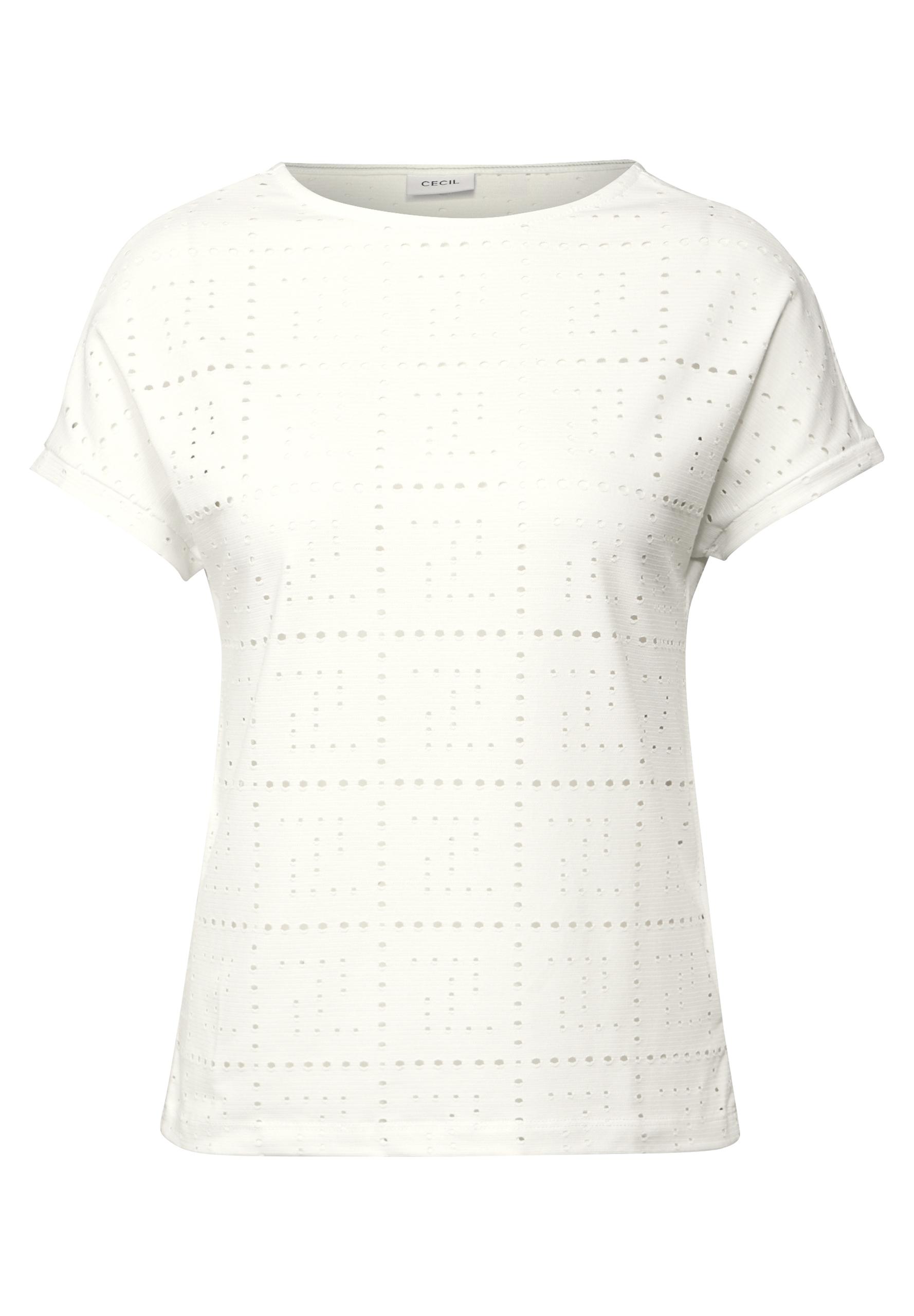 T-Shirt mit Lochmuster L - Vanilla White