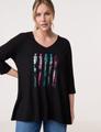 Ausgestelltes 3/4 Arm Shirt mit Frontprint 52 Leicht ausgestellt | Leger - Black Gemustert
