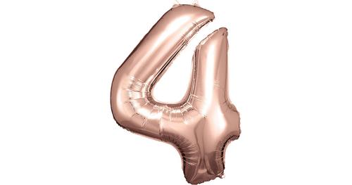 Super Shape Folienballon Rosé Gold, Zahlenballon 4, 66 x 88 cm rosegold