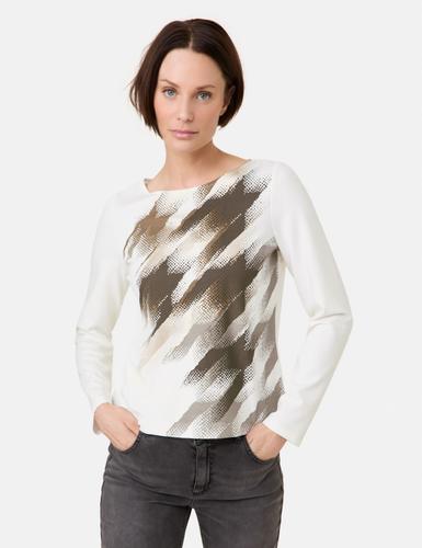 Langarmshirt mit platziertem Print 46 Figurumspielend - Offwhite Gemustert