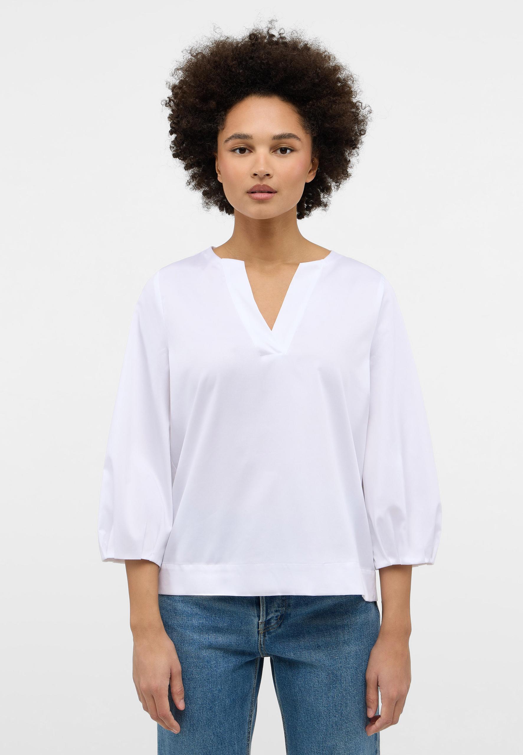 Satin Shirt Bluse Satingewebe 3/4-Arm 40/Dreiviertelarm LOOSE FIT - Weiß