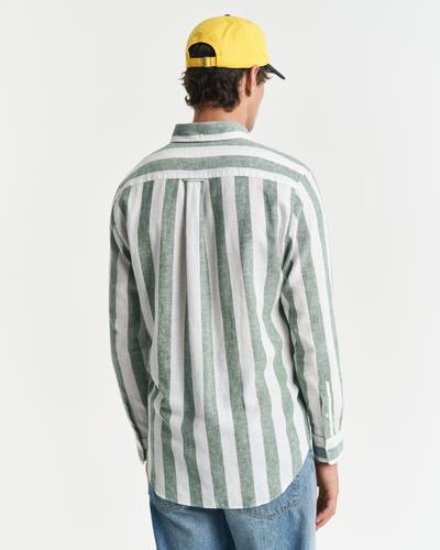 Regular Fit Hemd aus Baumwolle und Leinen mit Streifen M - Woody Green