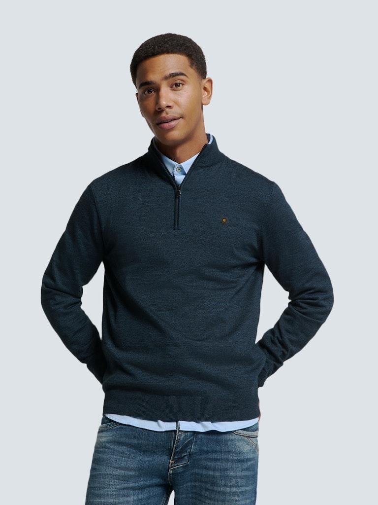 Pullover Half Zip 2 Coloured Melange Blau XL