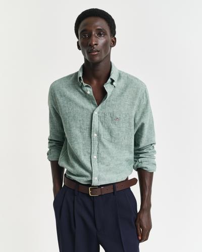 Regular Fit Baumwoll Leinen Hemd XXXL - Woody Green