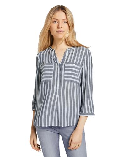 Gestreifte Bluse mit Taschen 42 Regular Fit - Offwhite Navy Vertical Stripe