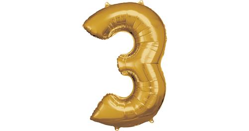 Super Shape Folienballon Gold, Zahlenballon 3 , 53 x 88 cm gold