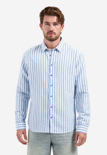 Shirt Vertical Big Stripe With Linen XL Regular Fit - Blue