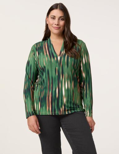 Langarmshirt mit Kelchkragen 46 Figurumspielend - Treetop Green Gemustert
