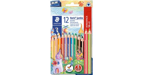 STAEDTLER Noris Club Dreikant-Jumbo-Buntstifte, inkl. Anspitzer, 12 Fa
