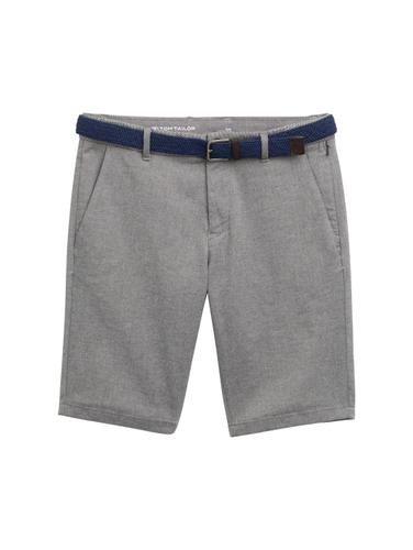 Stretch Slim Chino Shorts mit Gürtel 33 Slim Fit - White Navy Zig Zag Structure