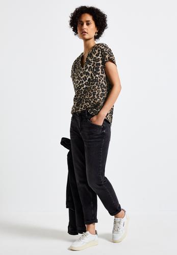 Blusenshirt mit Leo-Muster Schwarz 40