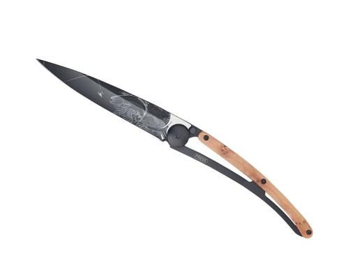 Deejo Messer 37G, Schwarz, Wacholderholz - Forelle