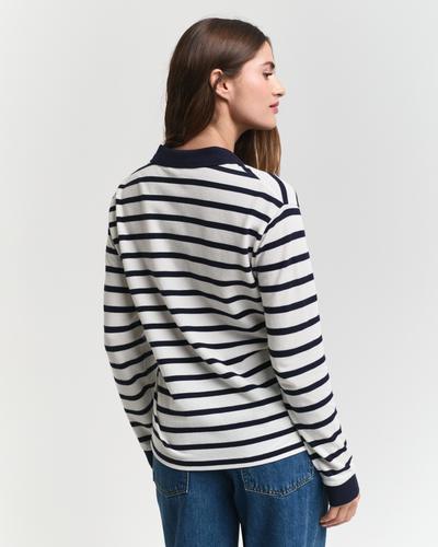 Breton Striped Piqué Langarm-Poloshirt XS - Cream