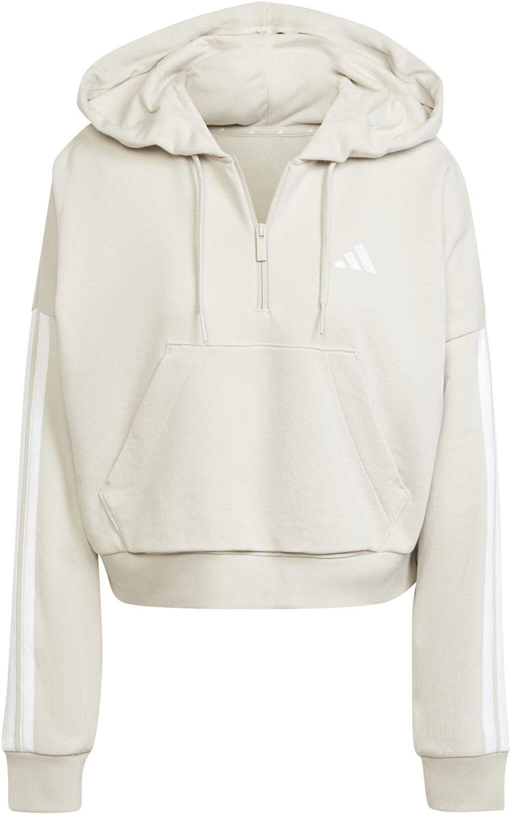 ADIDAS Damen Kapuzensweat Essentials 3-Streifen French Terry Quarter-Zip M in Grau
