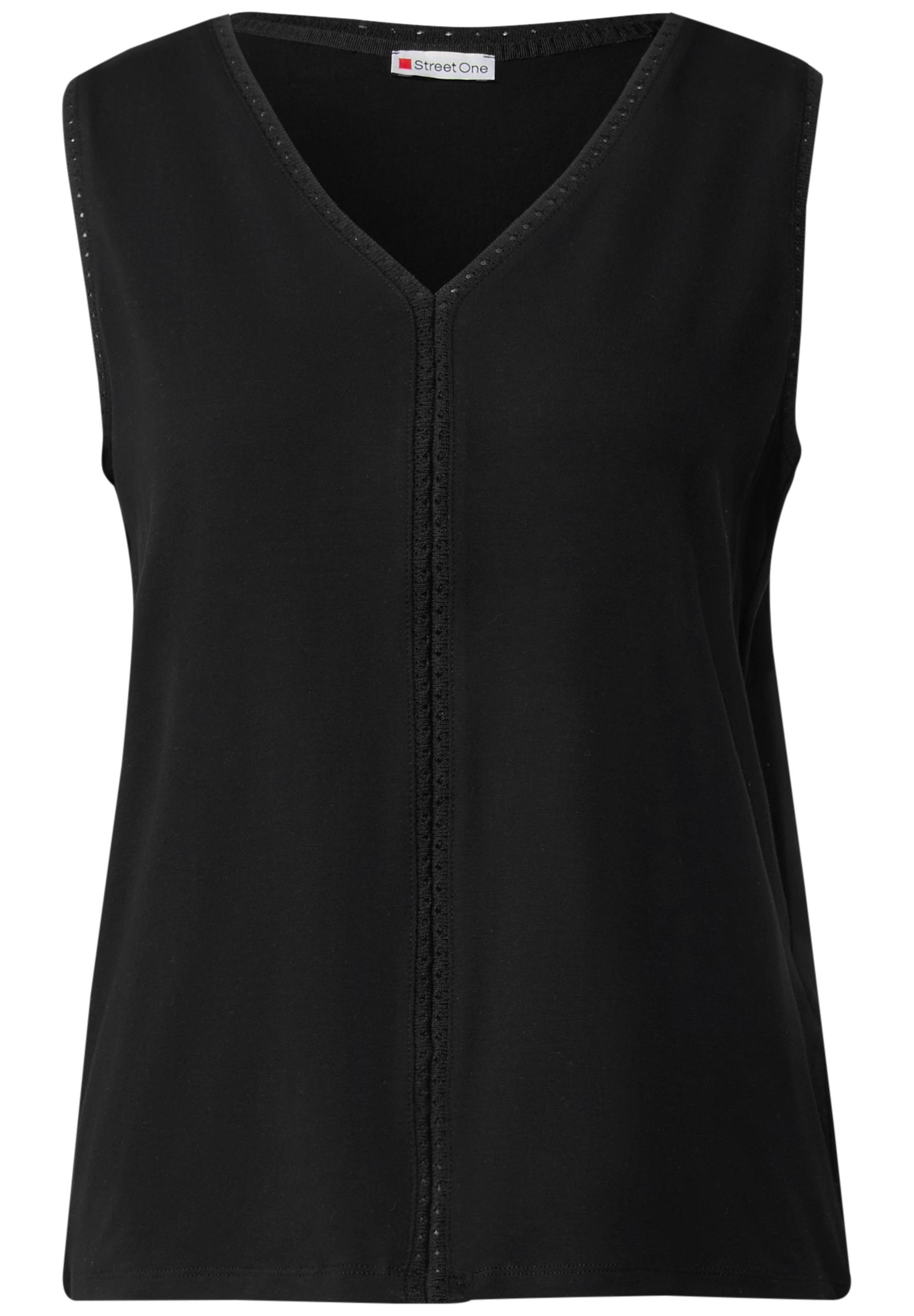 Jersey-Top mit Häkeldetails Schwarz 40