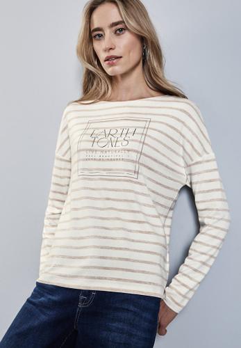 Folienprint Streifenshirt Beige 38