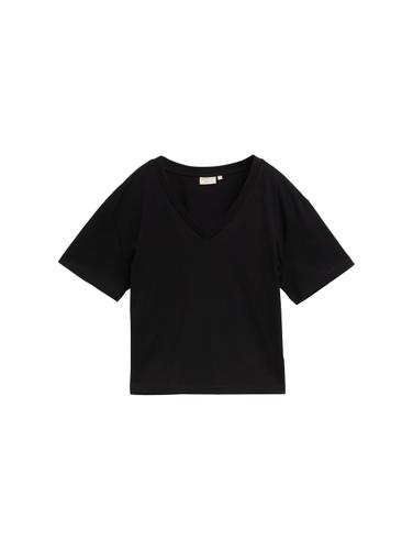 Boxy Fit T-Shirt mit V-Ausschnitt M Boxy Fit - Deep Black