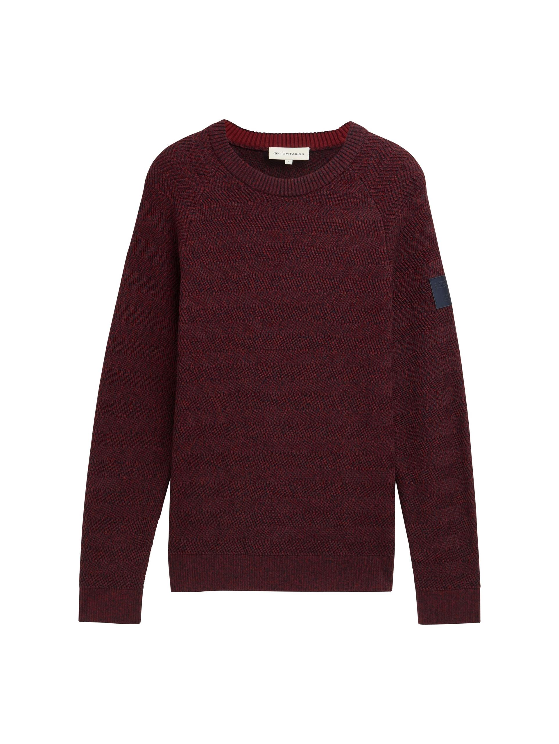 Basic Strickpullover mit Rundhalsausschnitt XXL Regular Fit - Burgundy Red Navy Multicolor