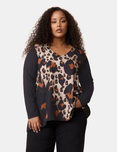 Ausgestelltes Langarmshirt mit Leo-Print 50 A-Linie | Ausgestellt - Black Gemustert